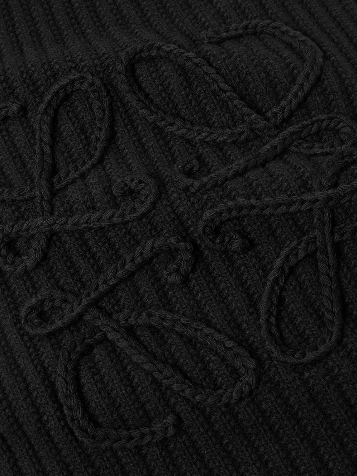 Loewe Anagram Embroidered Ribbed Wool Scarf In Black
