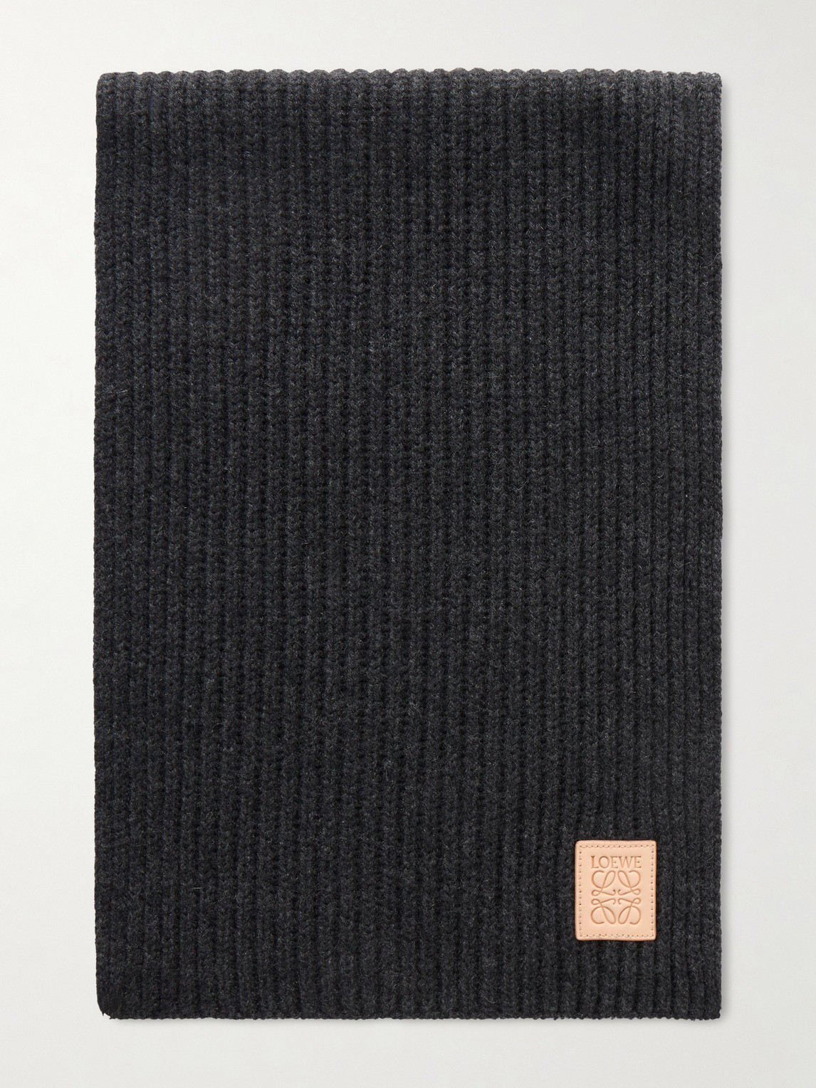Loewe Logo-appliquéd Ribbed Cashmere Scarf In Black