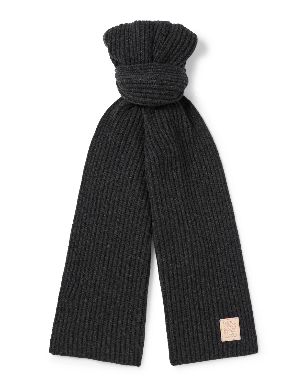 Loewe Logo-appliquéd Ribbed Cashmere Scarf In Black
