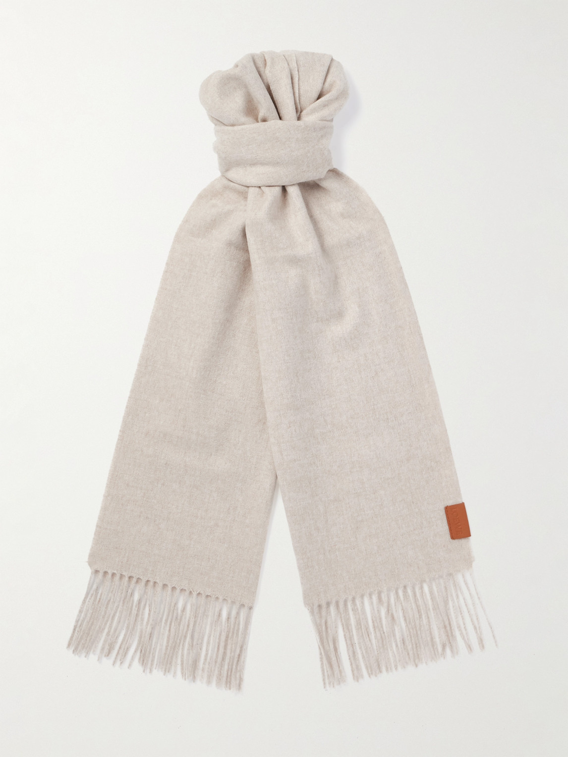 Loewe Logo-appliquéd Fringed Cashmere Scarf In Neutral