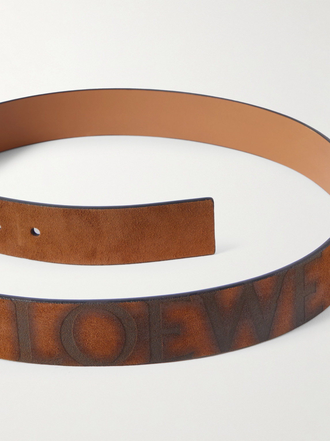 Loewe 3.5cm Logo-debossed Suede Belt In Brown