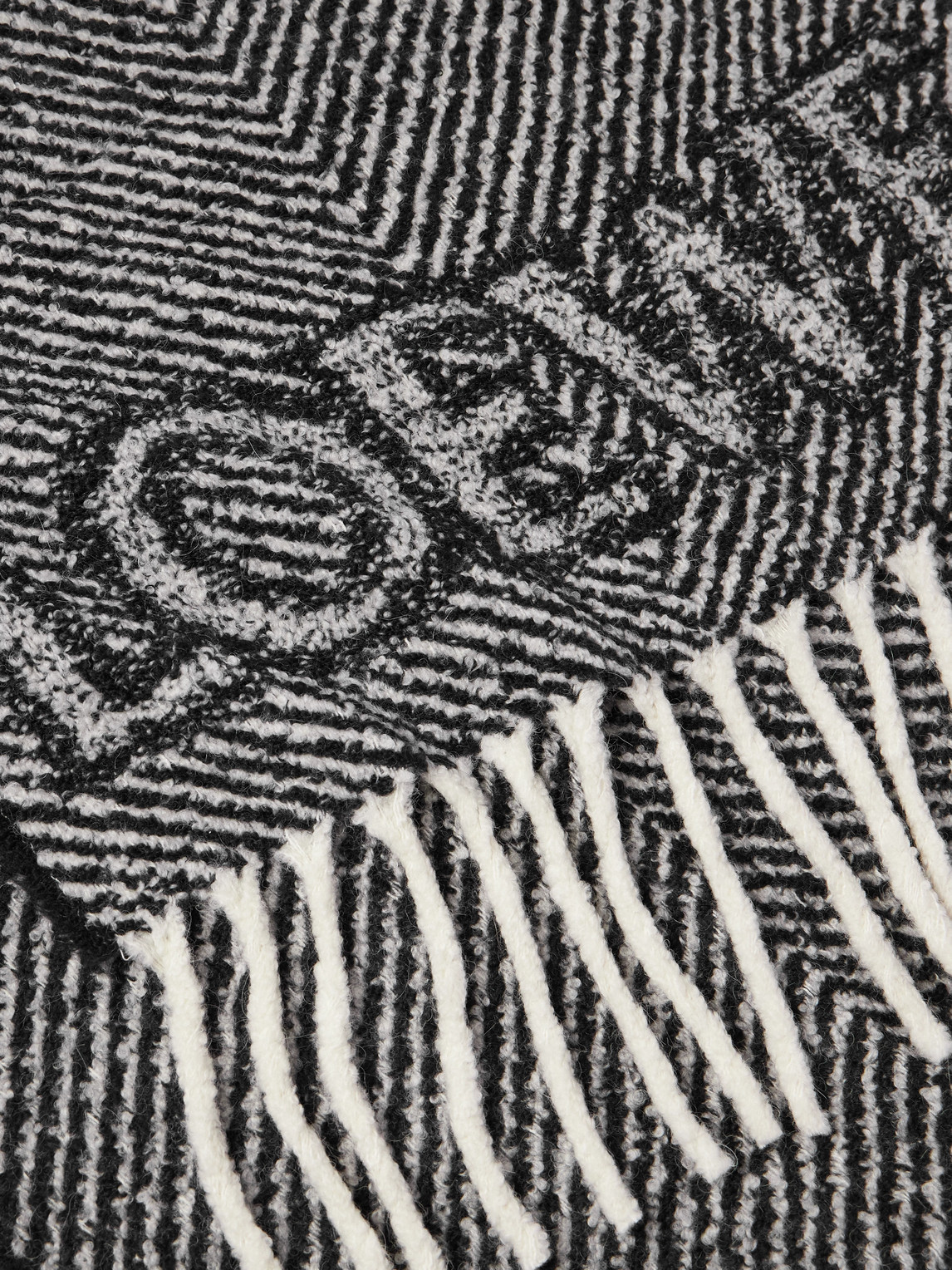 Loewe Fringed Logo-jacquard Striped Alpaca-blend Bouclé Scarf In Gray