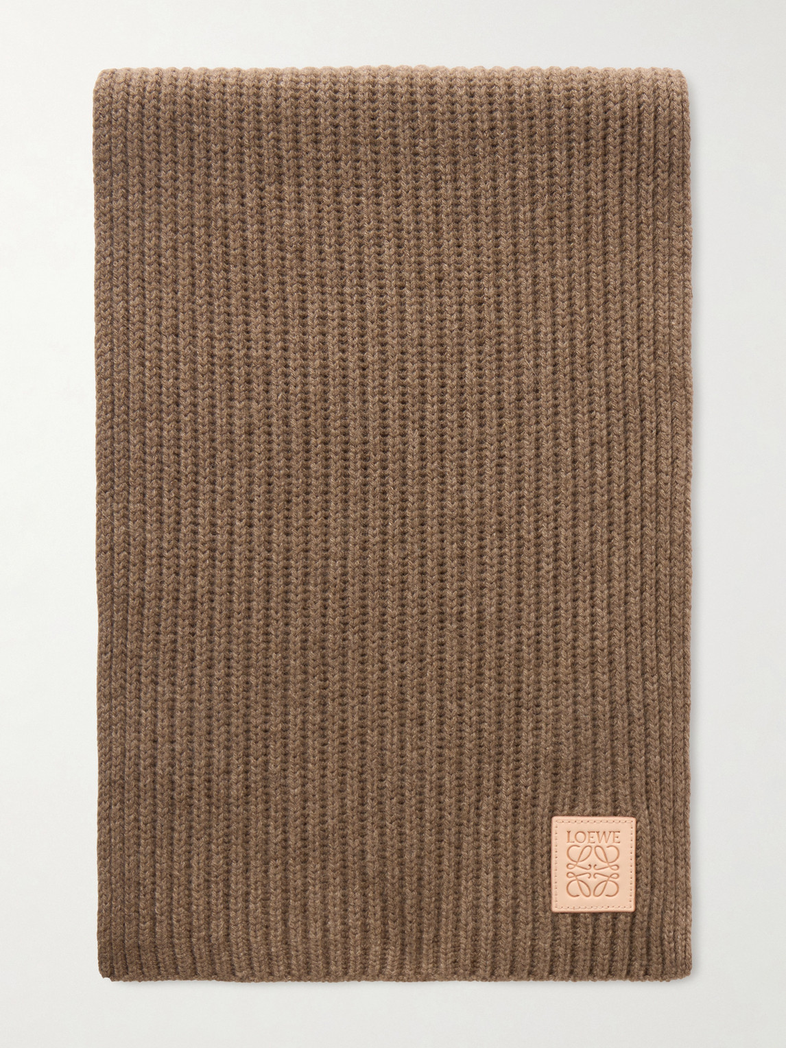 Loewe Logo-appliquéd Ribbed Cashmere Scarf In Beige