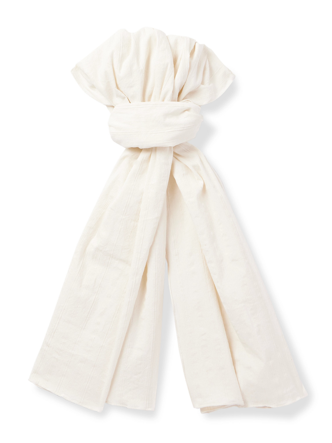Brazee Striped Tumbled Cotton and Linen-Blend Scarf