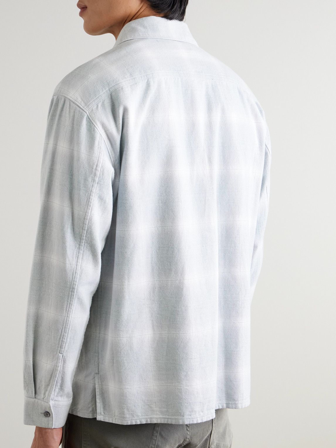 Frame Checked Cotton-flannel Overshirt In Gray