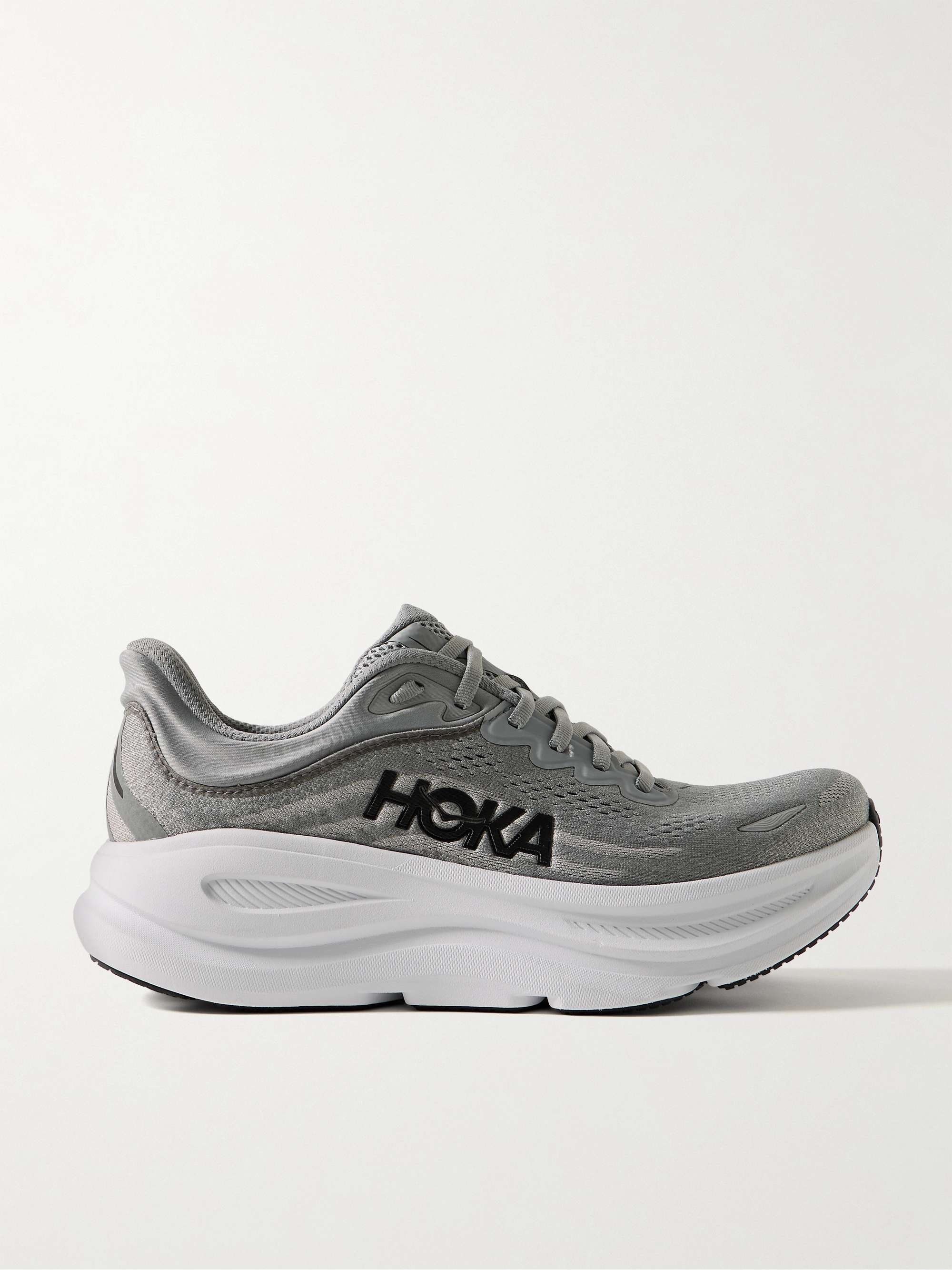 Gray Bondi 9 Rubber-Trimmed Mesh Running Sneakers | HOKA