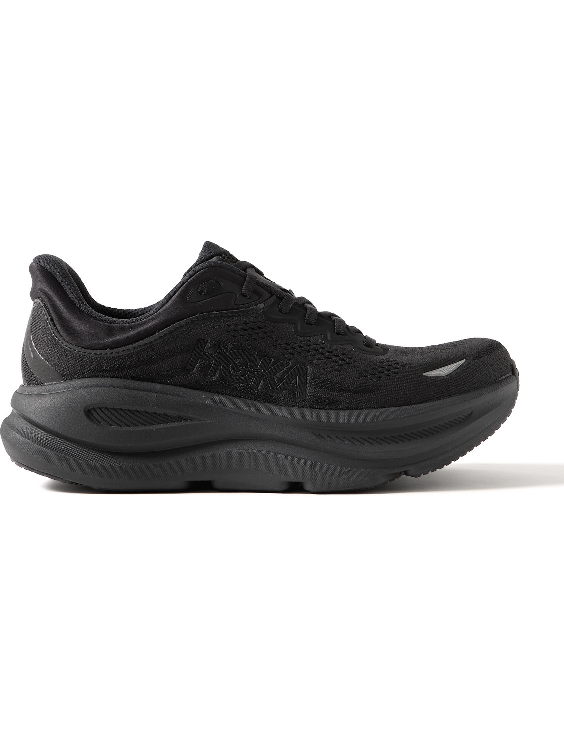 Hoka Bondi 9 Black Low Top Sneakers With Maxi Logo Lettering On The Side In Tech Fabric Unisex In Black
