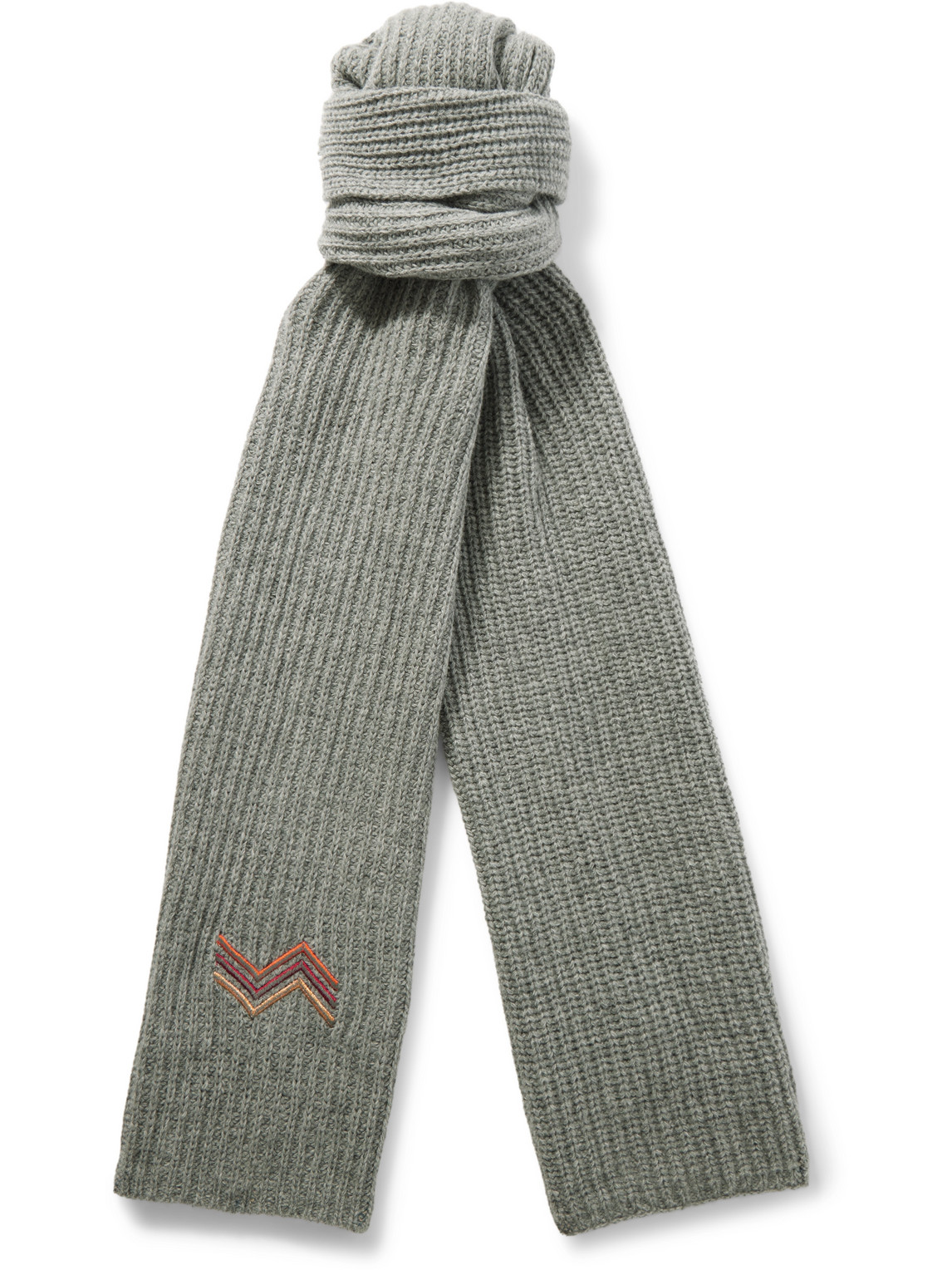 Logo-Embroidered Ribbed Wool Scarf