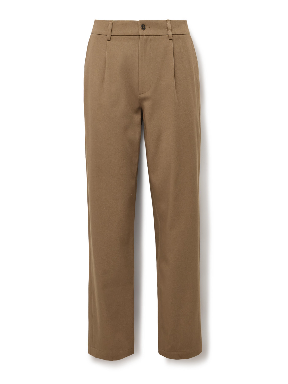 Straight-Leg Pleated Cotton-Twill Trousers