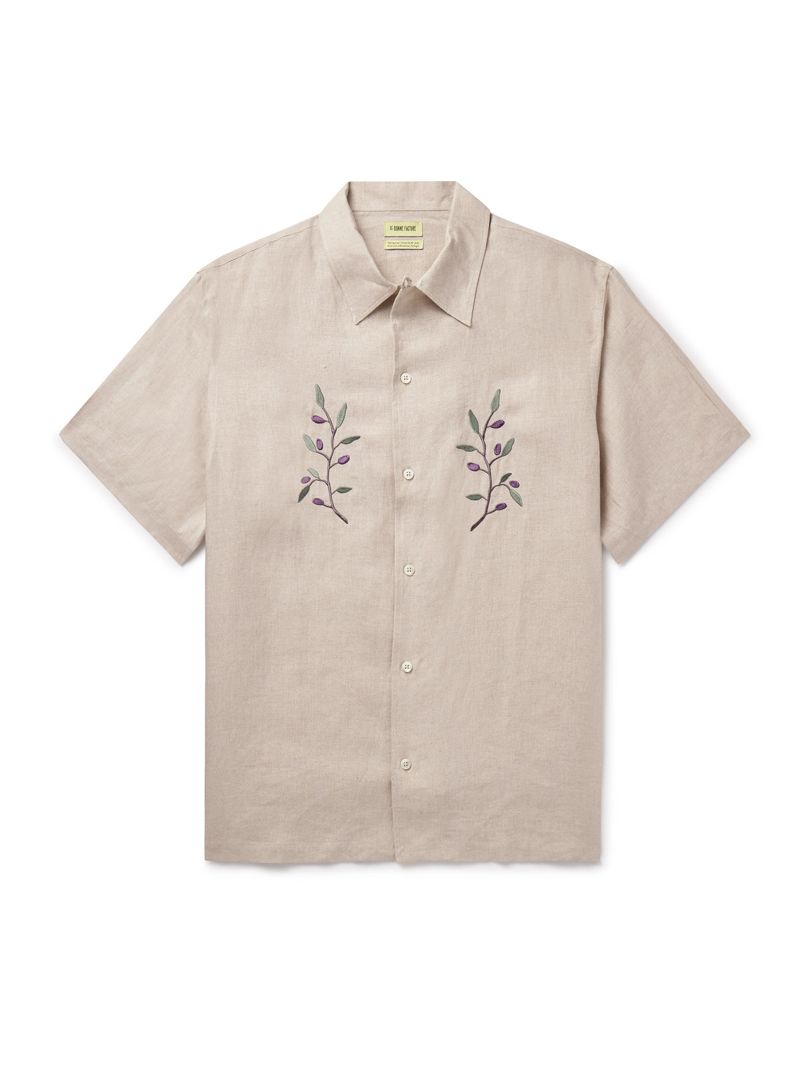 De Bonne Facture Convertible-collar Embroidered Linen Shirt