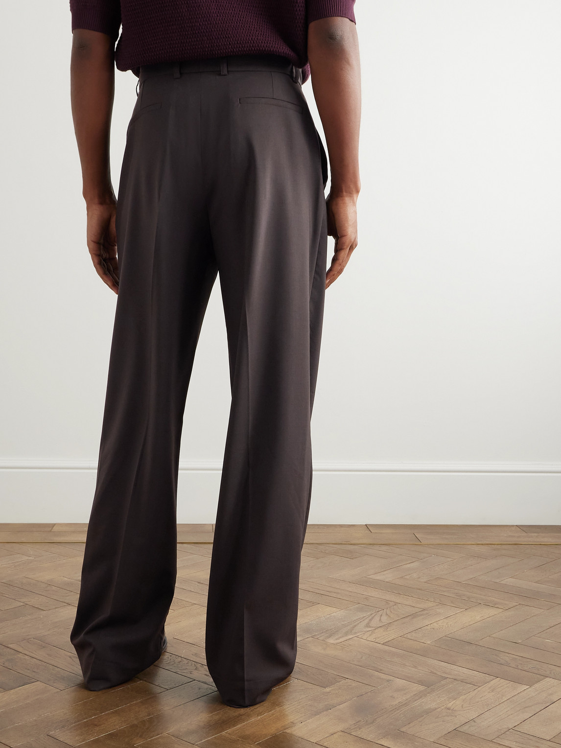 De Bonne Facture Wide-leg Pleated Super 130s Wool Trousers In Brown