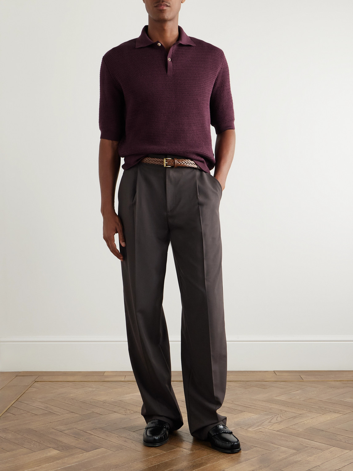 De Bonne Facture Wide-leg Pleated Super 130s Wool Trousers In Brown