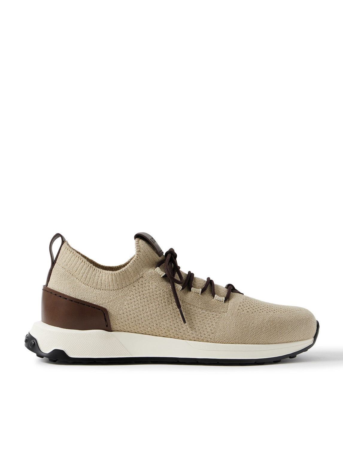 Tod's Calzino Leather-trimmed Stretch-knit Sneakers In Neutral
