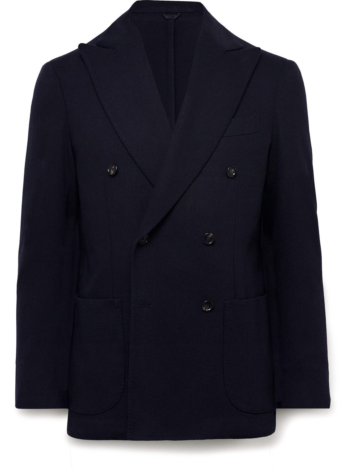 Unstructured Double-Breasted Wool-Blend Suit Jacket