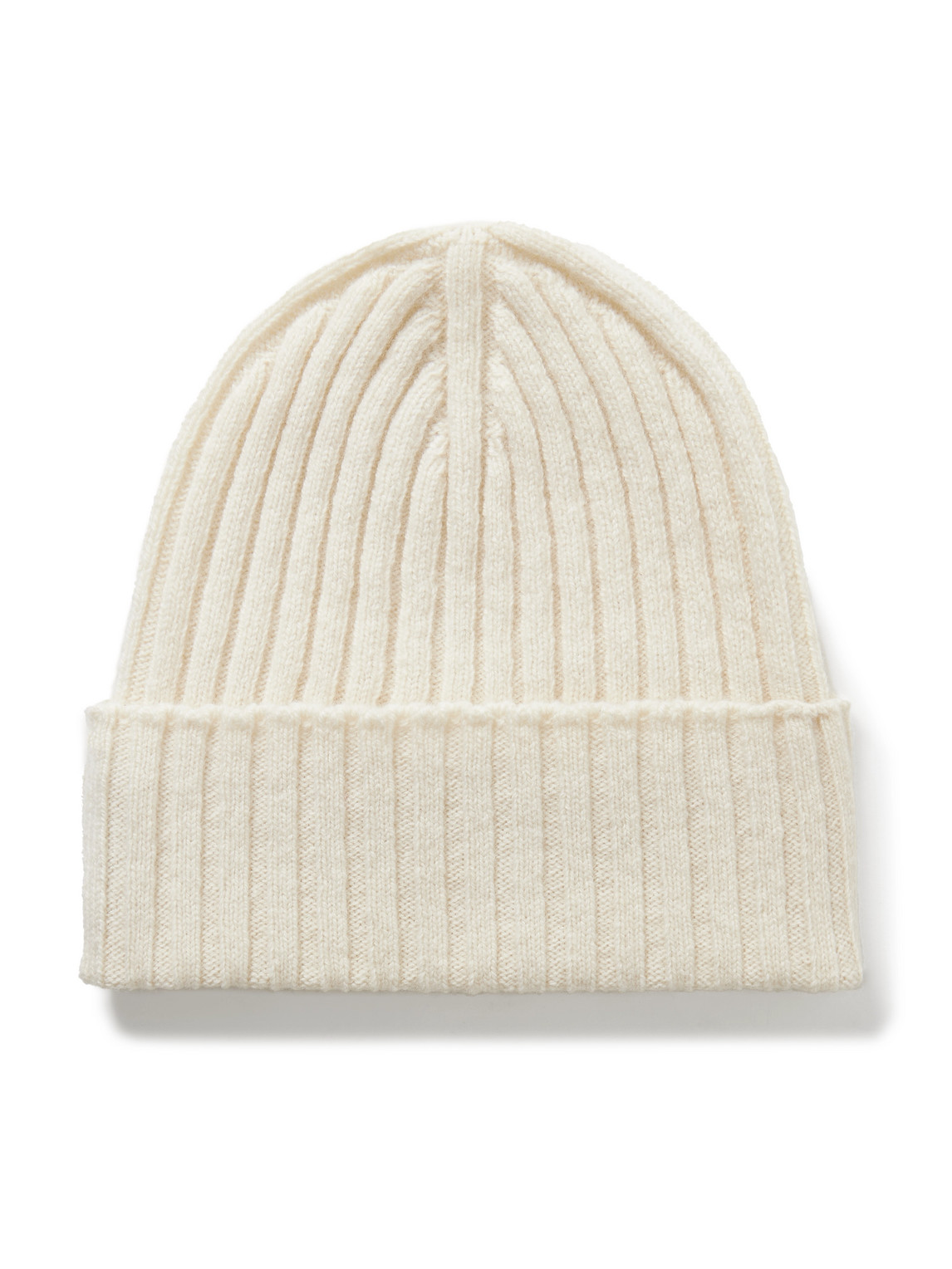 De Petrillo Ribbed Wool And Cashmere-blend Beanie In Neutrals
