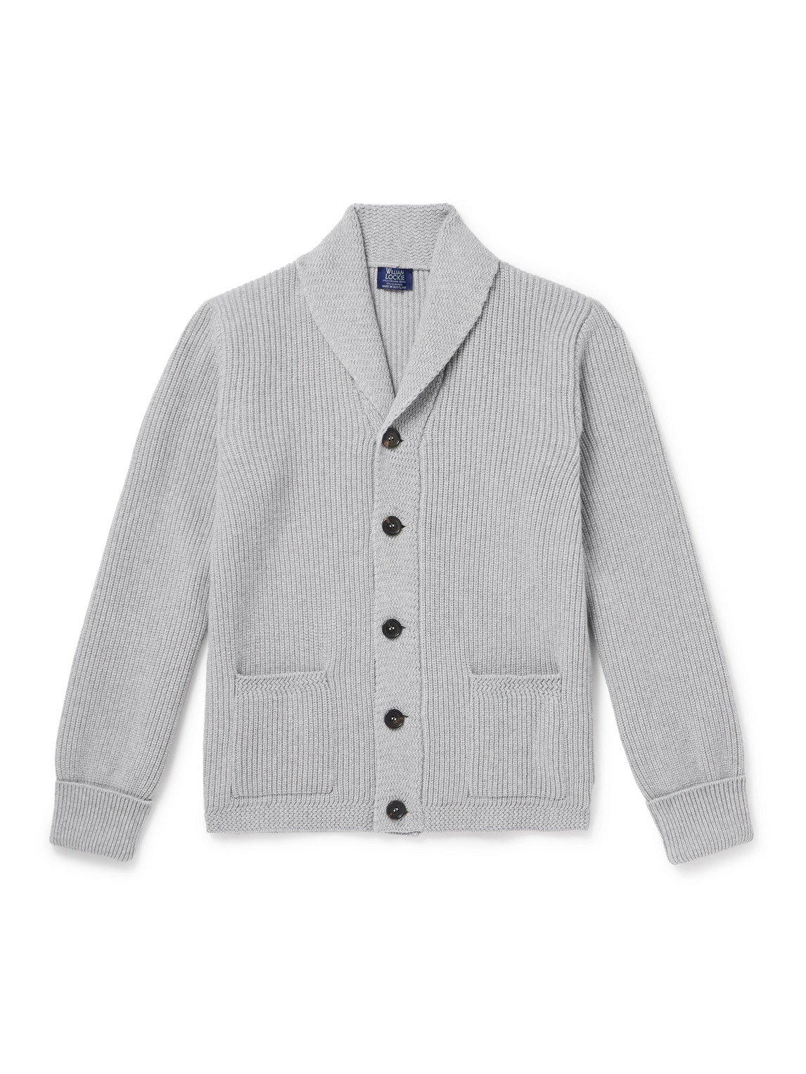 William Lockie Duncan Shawl-collar Ribbed Merino Wool And Cashmere-blend Cardigan In Grey