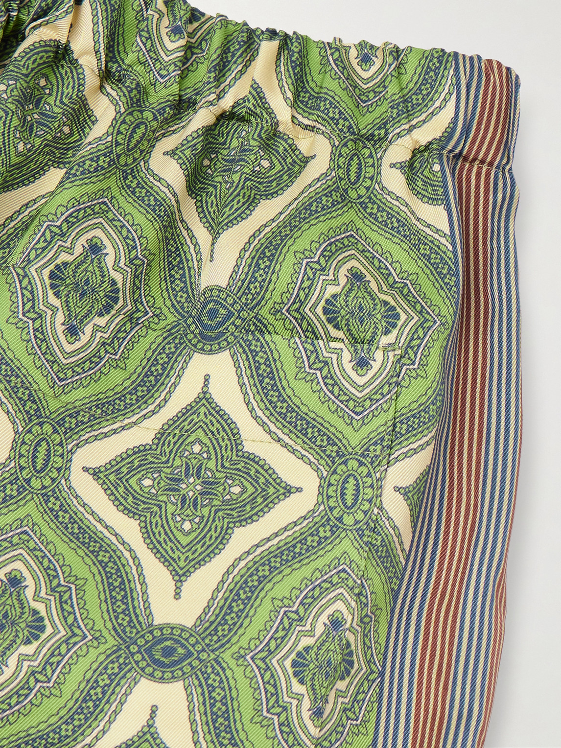 Etro Harlequin Straight-leg Pleated Striped Paisley-print Satin-twill Suit Trousers In Green