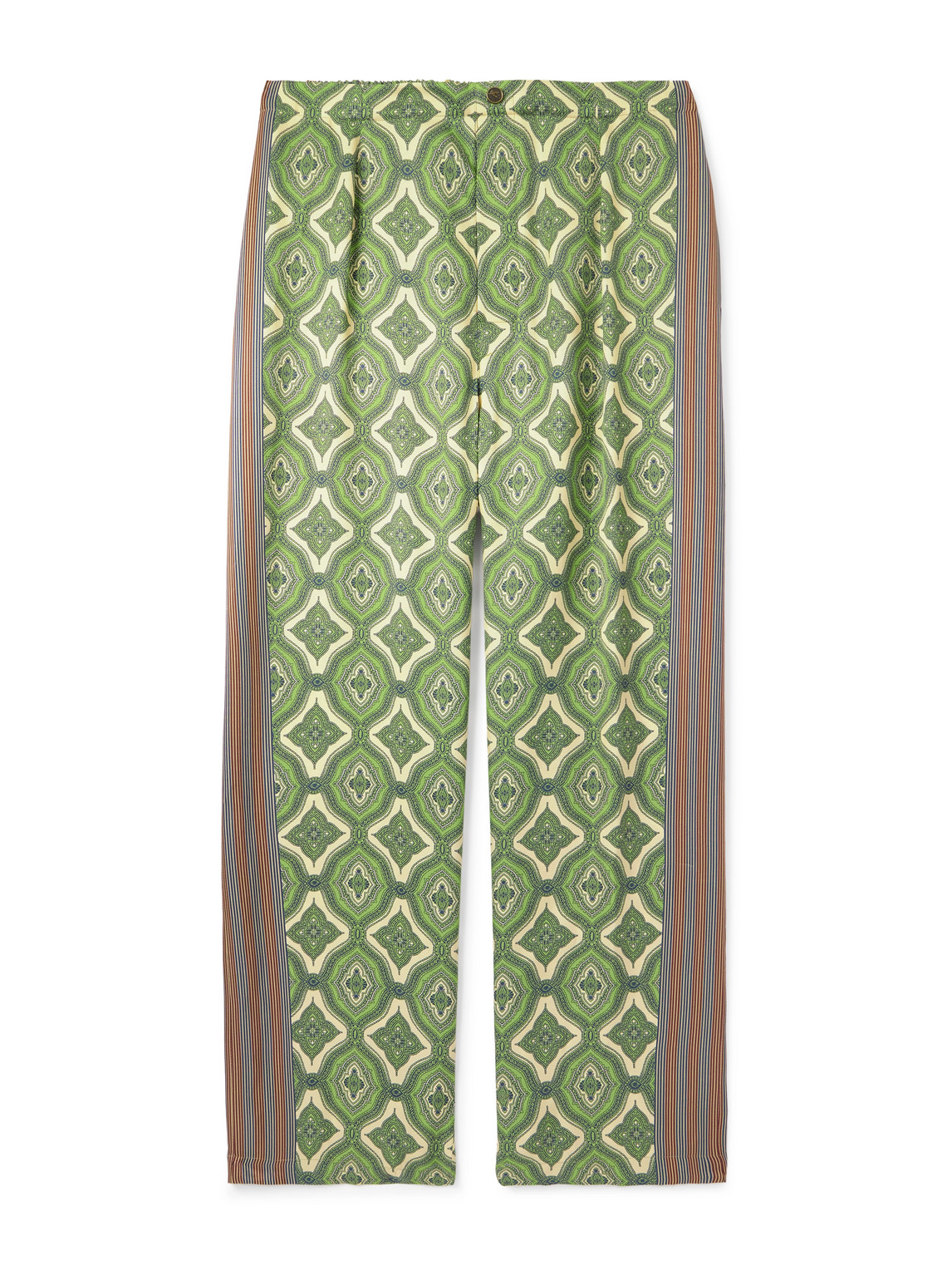 Etro Harlequin Straight-leg Pleated Striped Paisley-print Satin-twill Suit Trousers In Green
