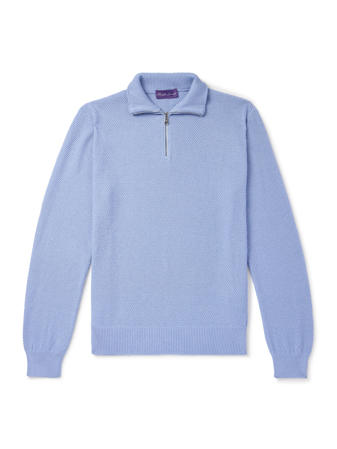 Ralph Lauren Mulberry Silk And Cotton-blend Half-zip Sweater In Blue