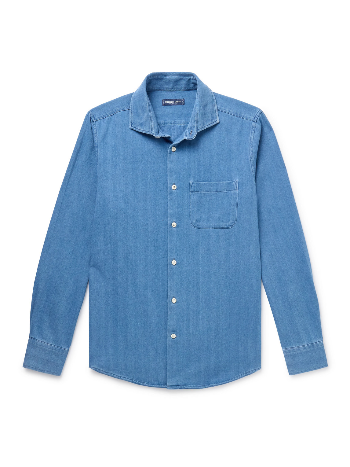 Frescobol Carioca Emilio Herringbone Cotton-twill Shirt In Blue