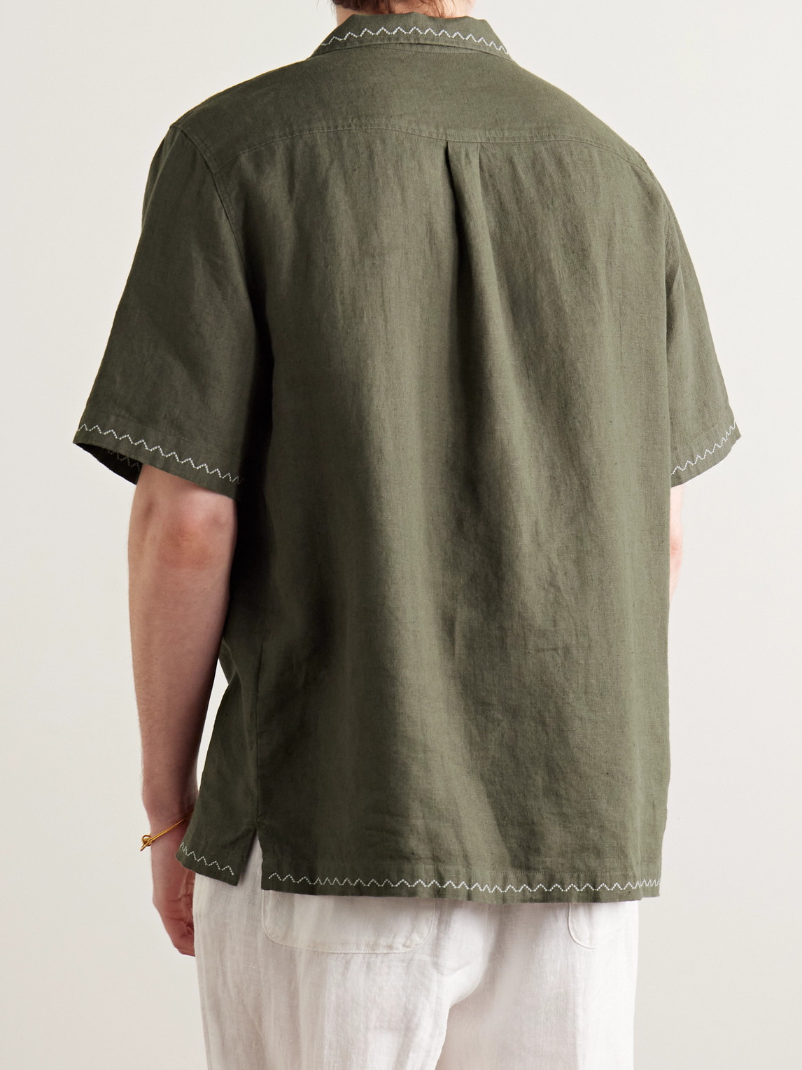 Shop Frescobol Carioca Flavio Camp-collar Embroidered Linen Shirt