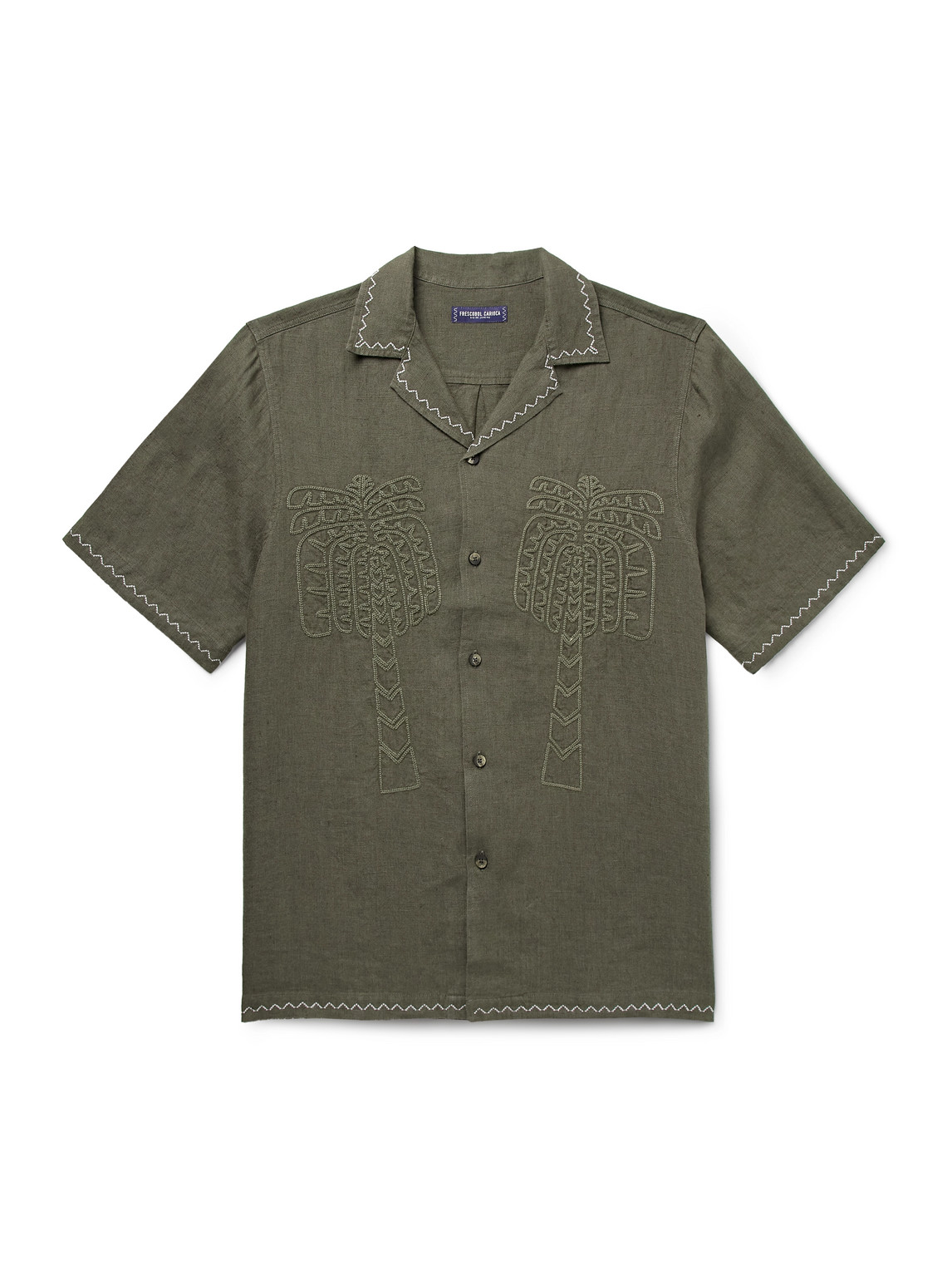 Shop Frescobol Carioca Flavio Camp-collar Embroidered Linen Shirt