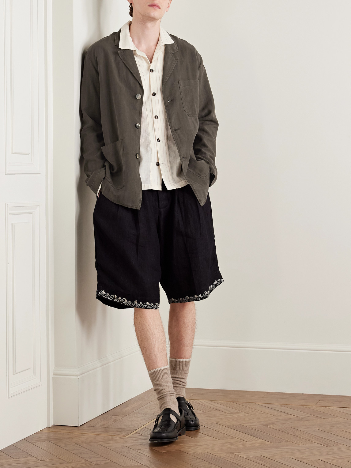 Frescobol Carioca Lima Unstructured Lyocell, Linen And Cotton-blend Blazer In Green