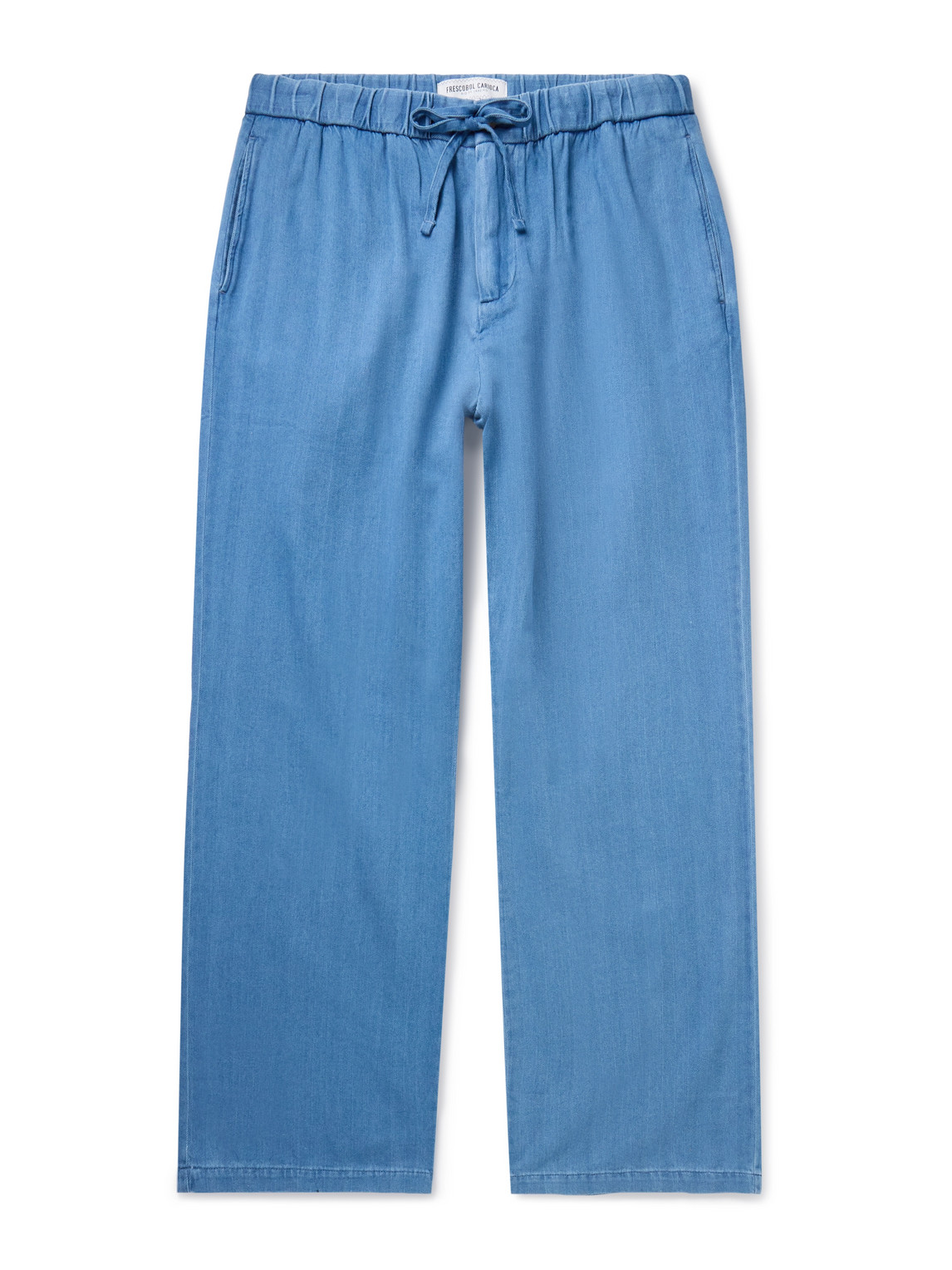 Frescobol Carioca Rocha Straight-leg Herringbone Cotton Drawstring Trousers In Blue