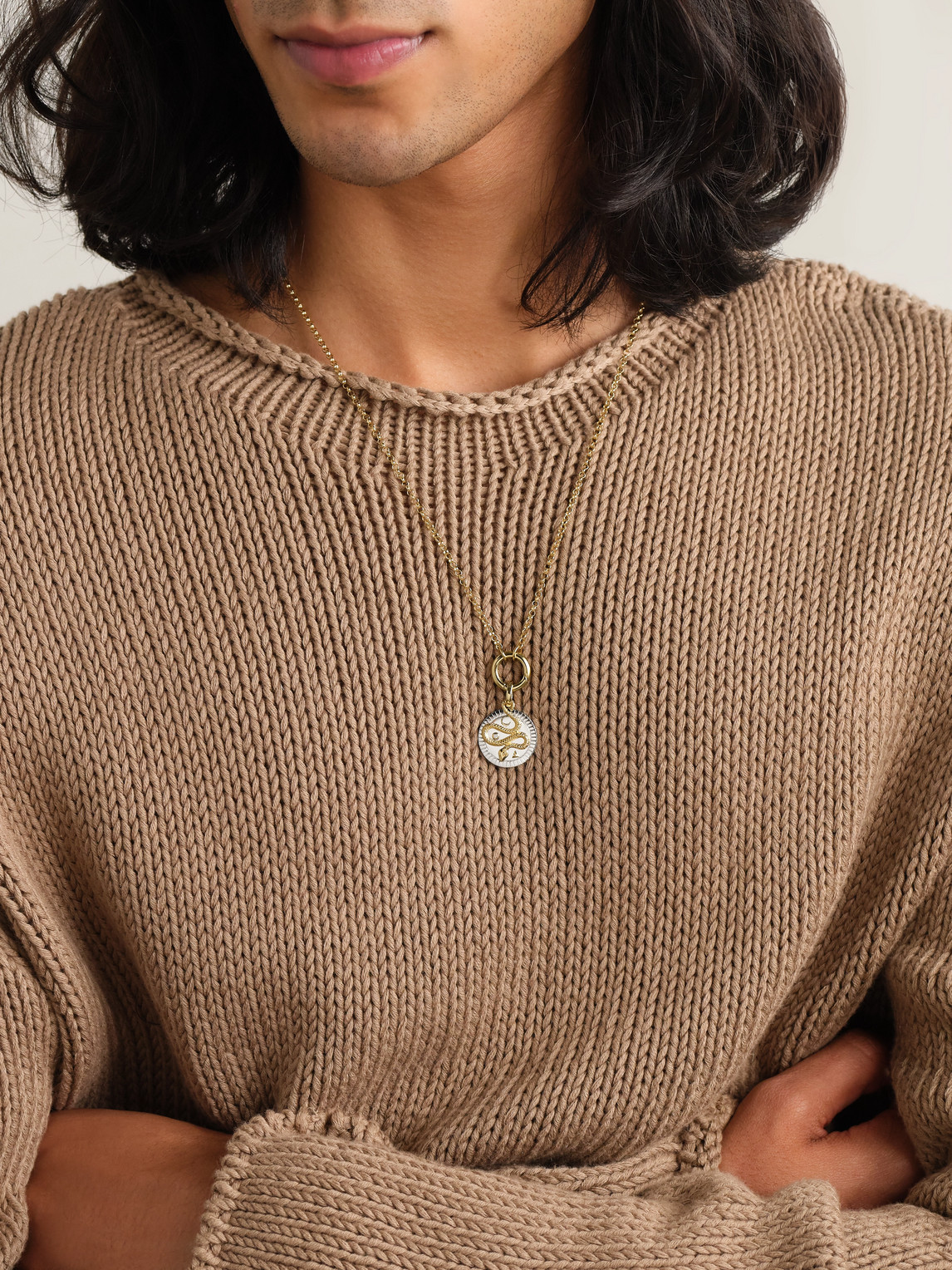FOUNDRAE WHOLENESS MEDIUM 18-KARAT WHITE AND YELLOW GOLD DIAMOND PENDANT
