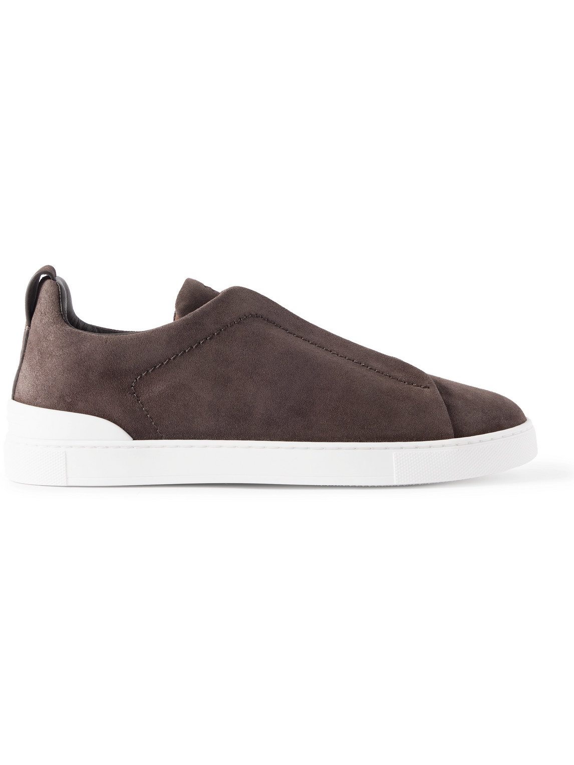 Shop Zegna Triple Stitch Suede Sneakers In Brown