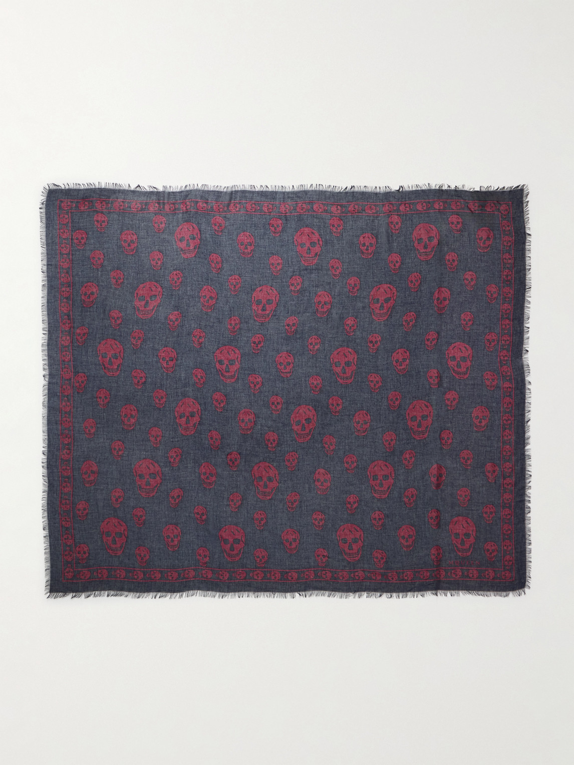 Alexander Mcqueen Fringed Printed Modal And Silk-blend Scarf In Blue