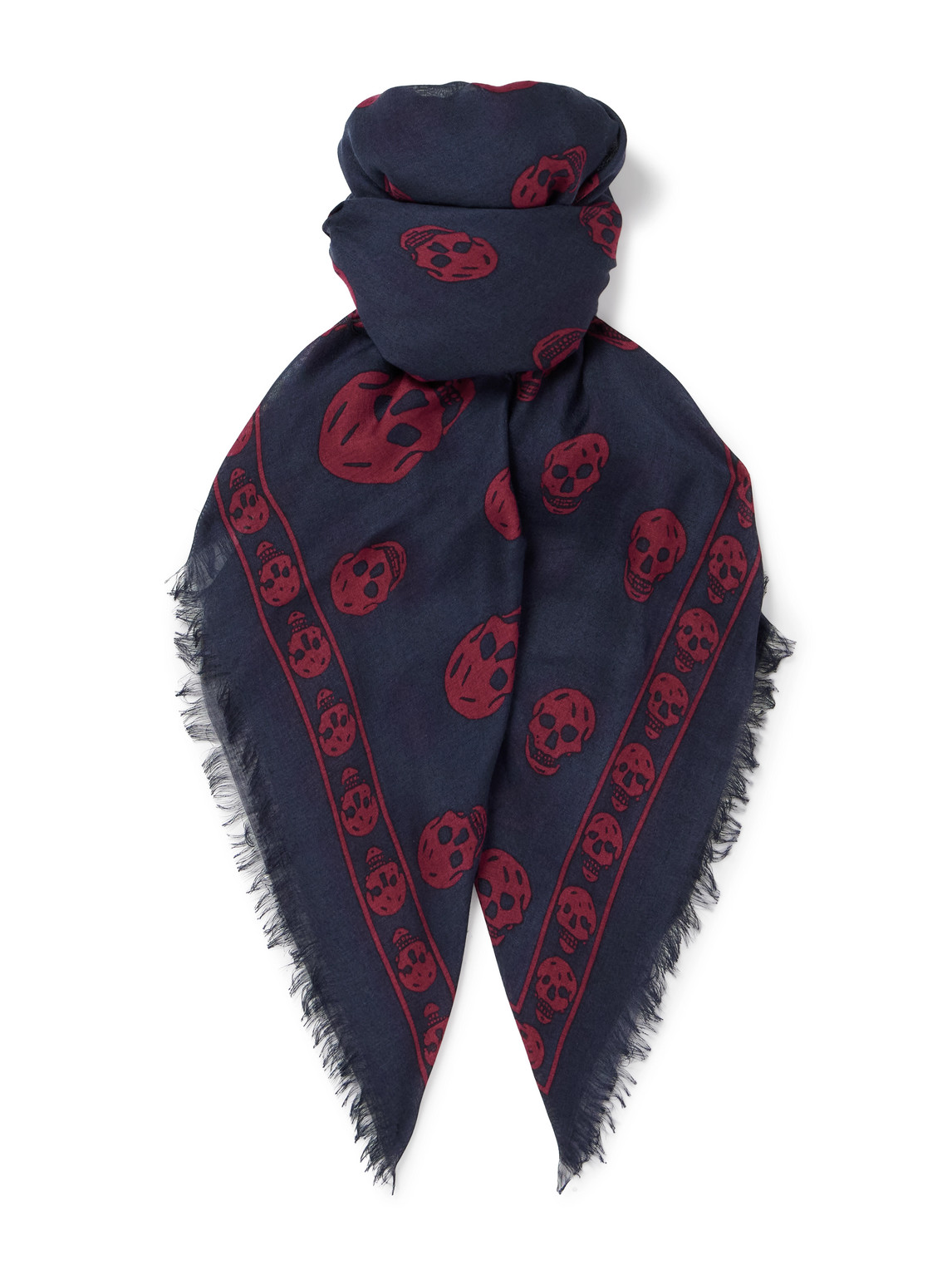 Alexander Mcqueen Fringed Printed Modal And Silk-blend Scarf In Blue