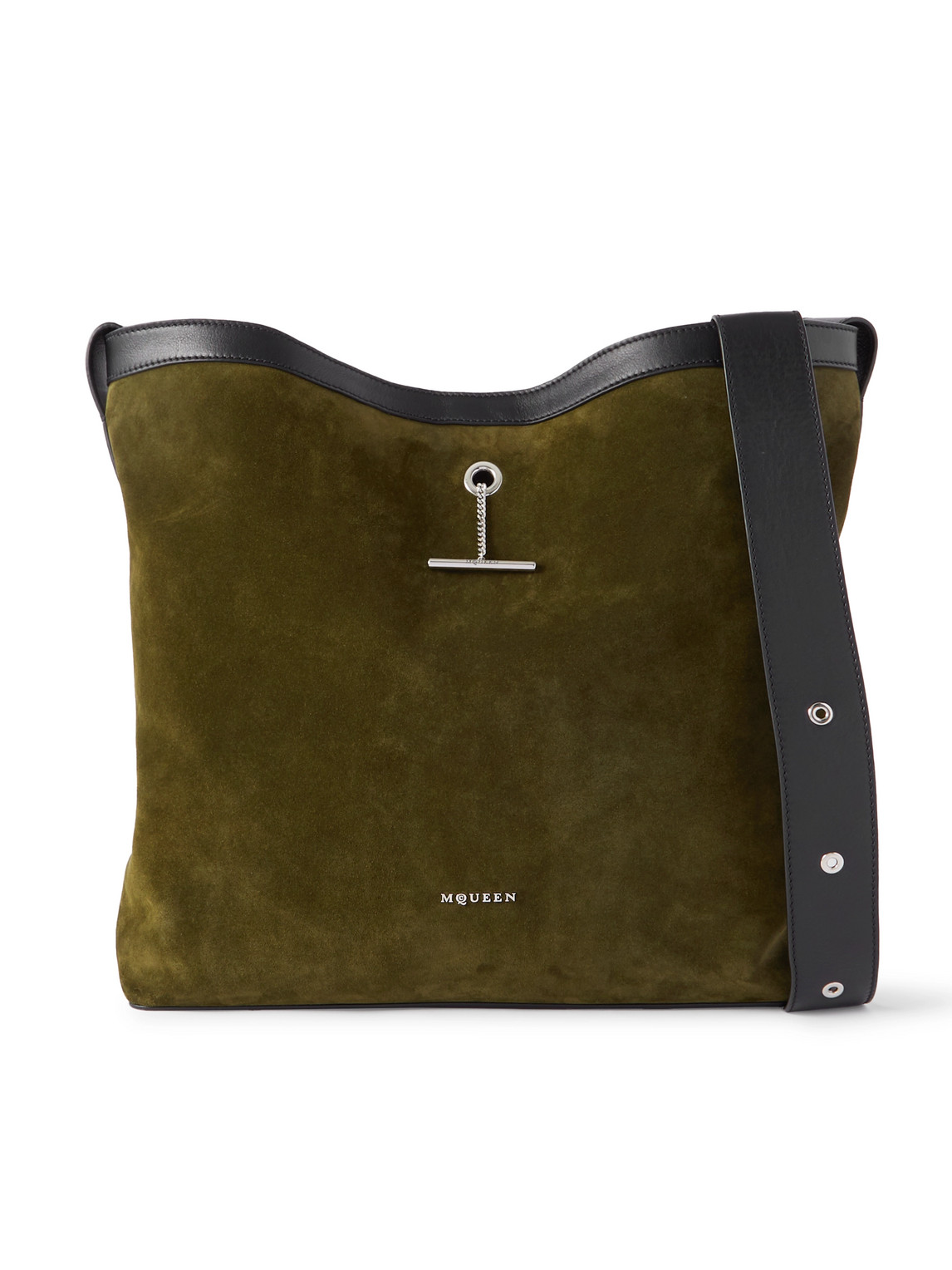 Alexander Mcqueen Pendant Leather-trimmed Suede Shoulder Bag In Green