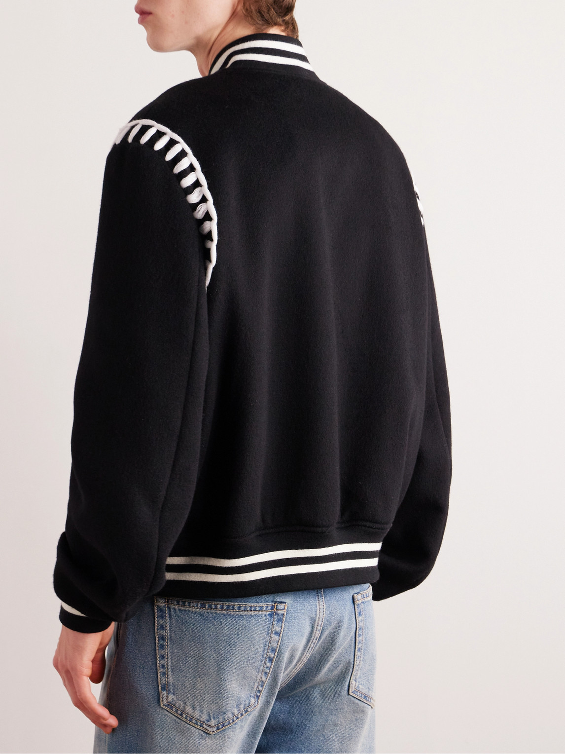 Alexander Mcqueen Embroidered Wool Bomber Jacket In Black