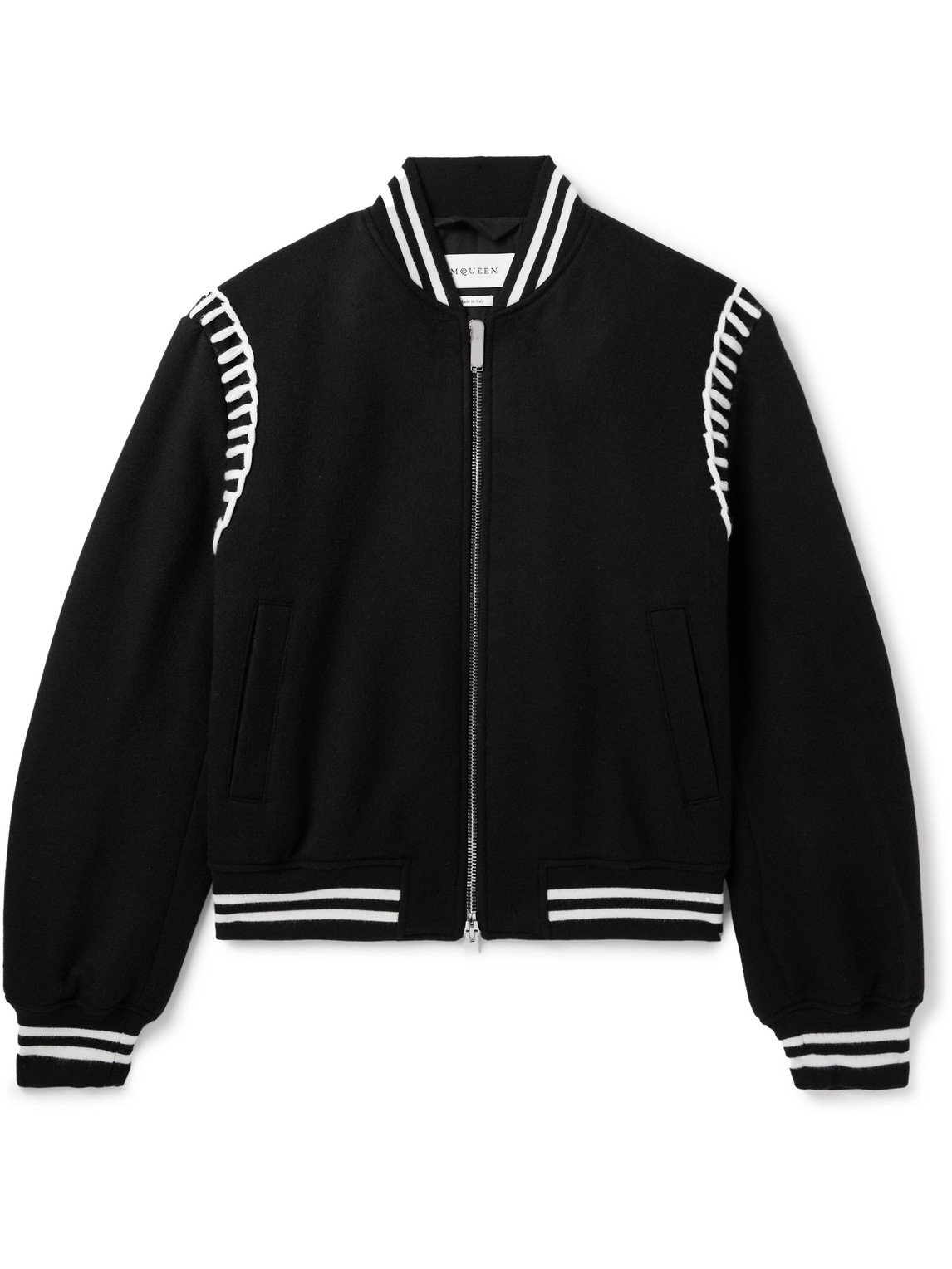 Alexander Mcqueen Embroidered Wool Bomber Jacket In Black