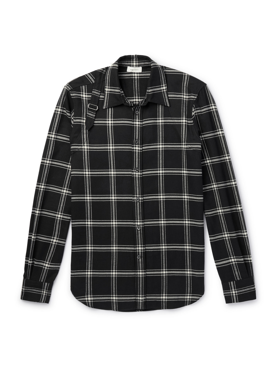 Shop Alexander Mcqueen Harness-detailed Checked Cotton-flannel Shirt In Black
