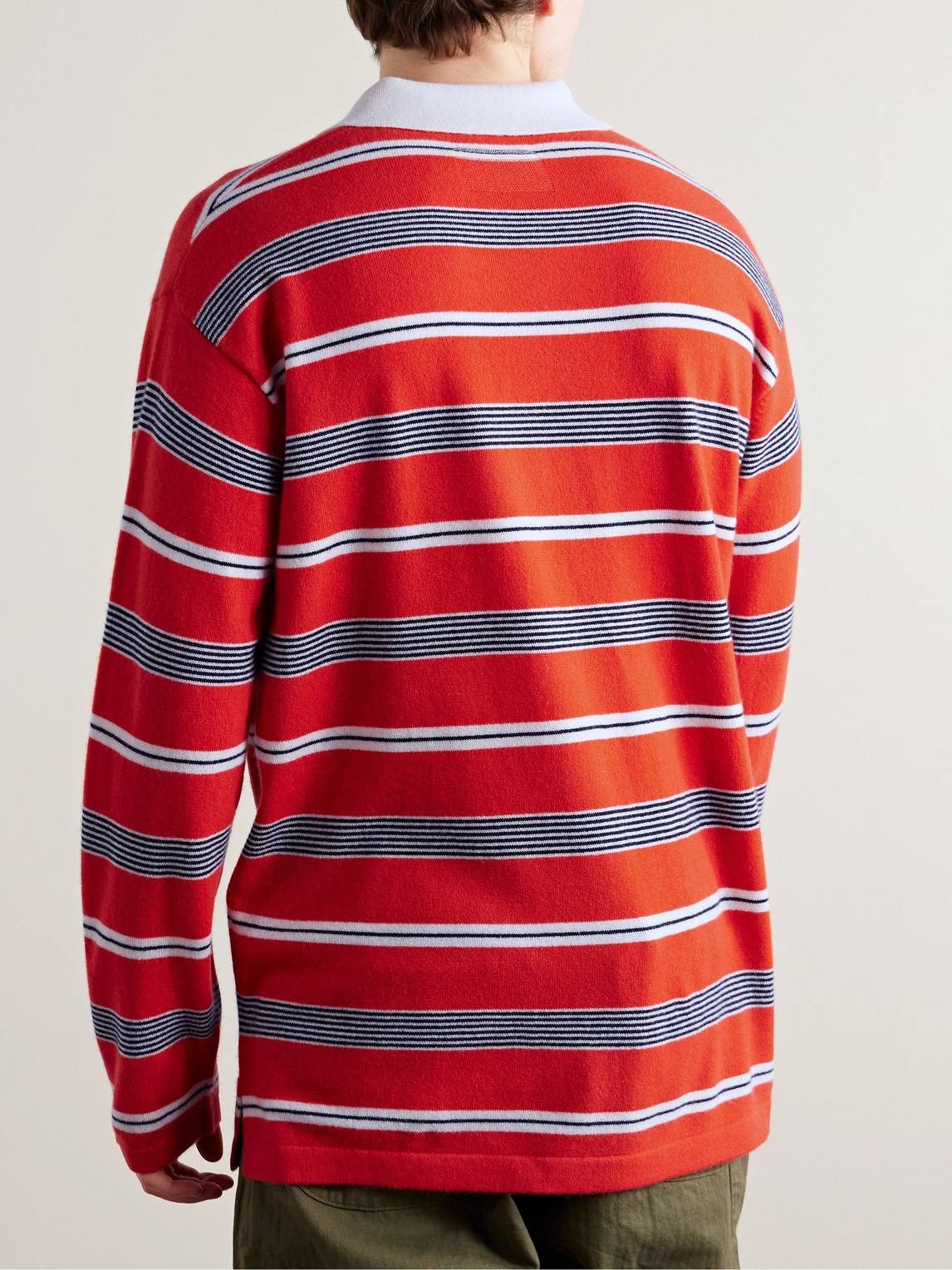 Guest In Residence Striped Cashmere Polo Shirt In Red