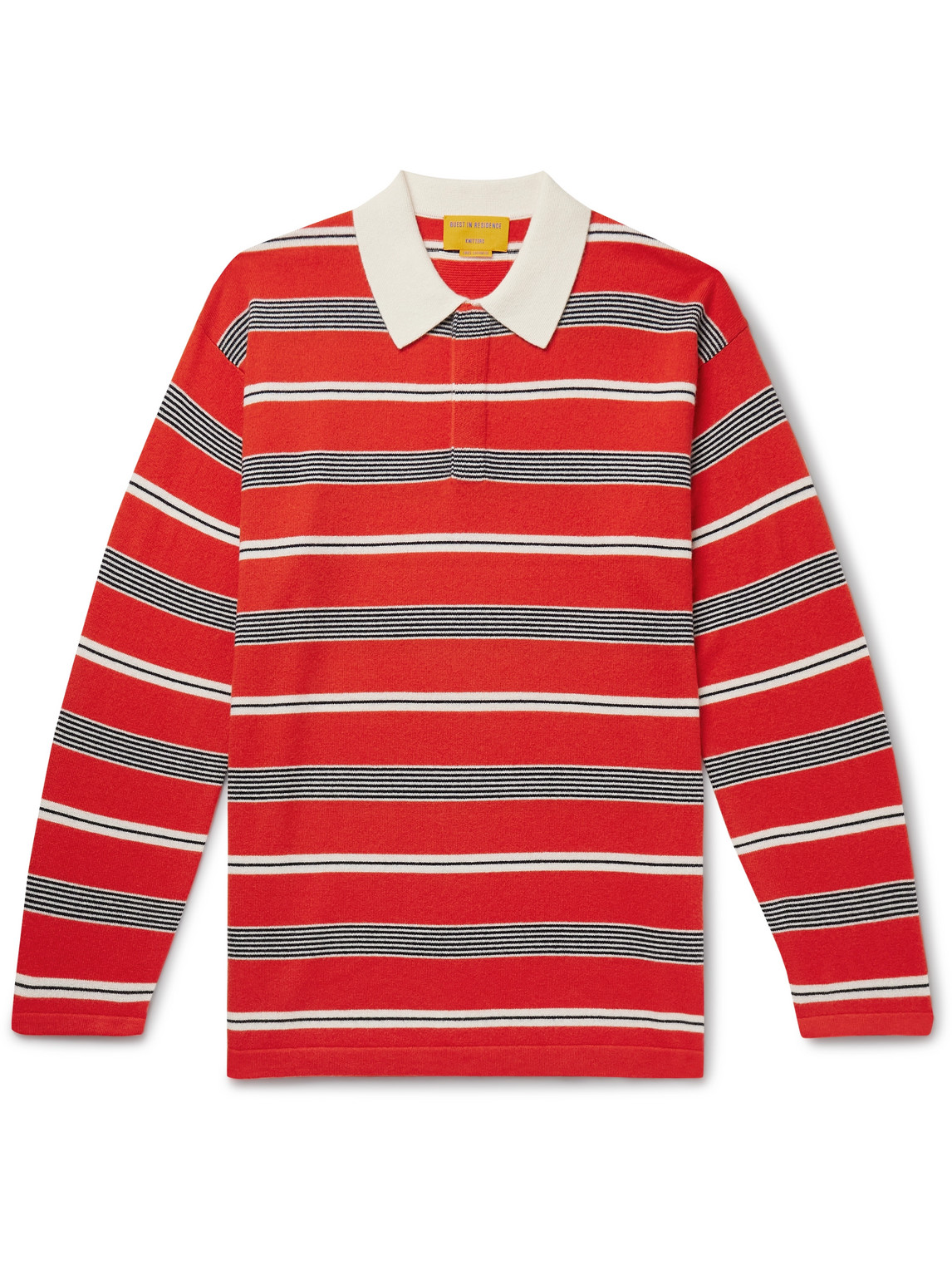 Guest In Residence Striped Cashmere Polo Shirt In Red