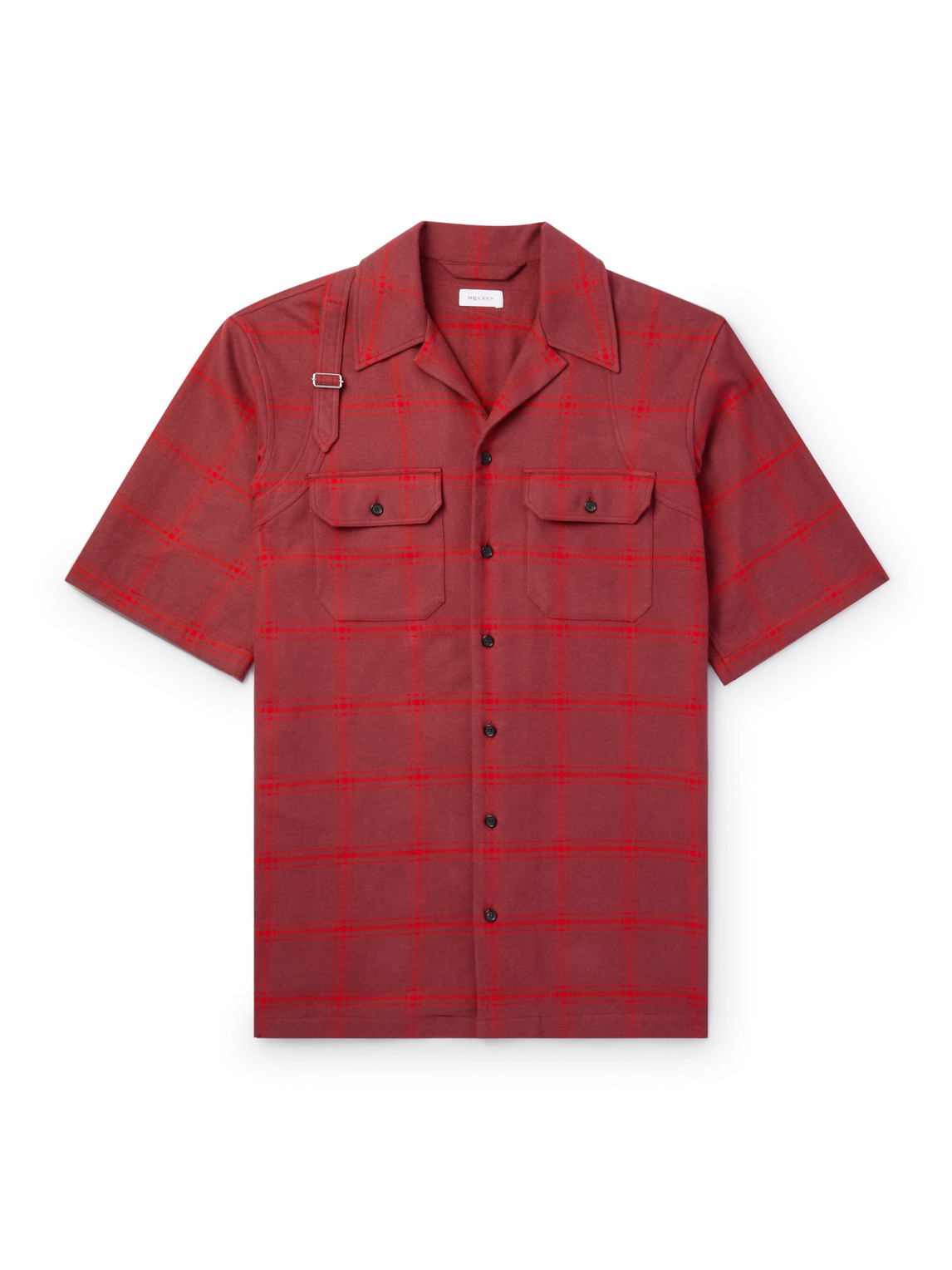 Alexander Mcqueen Oversized Camp-collar Harness-detailed Checked Cotton-twill Shirt In Red