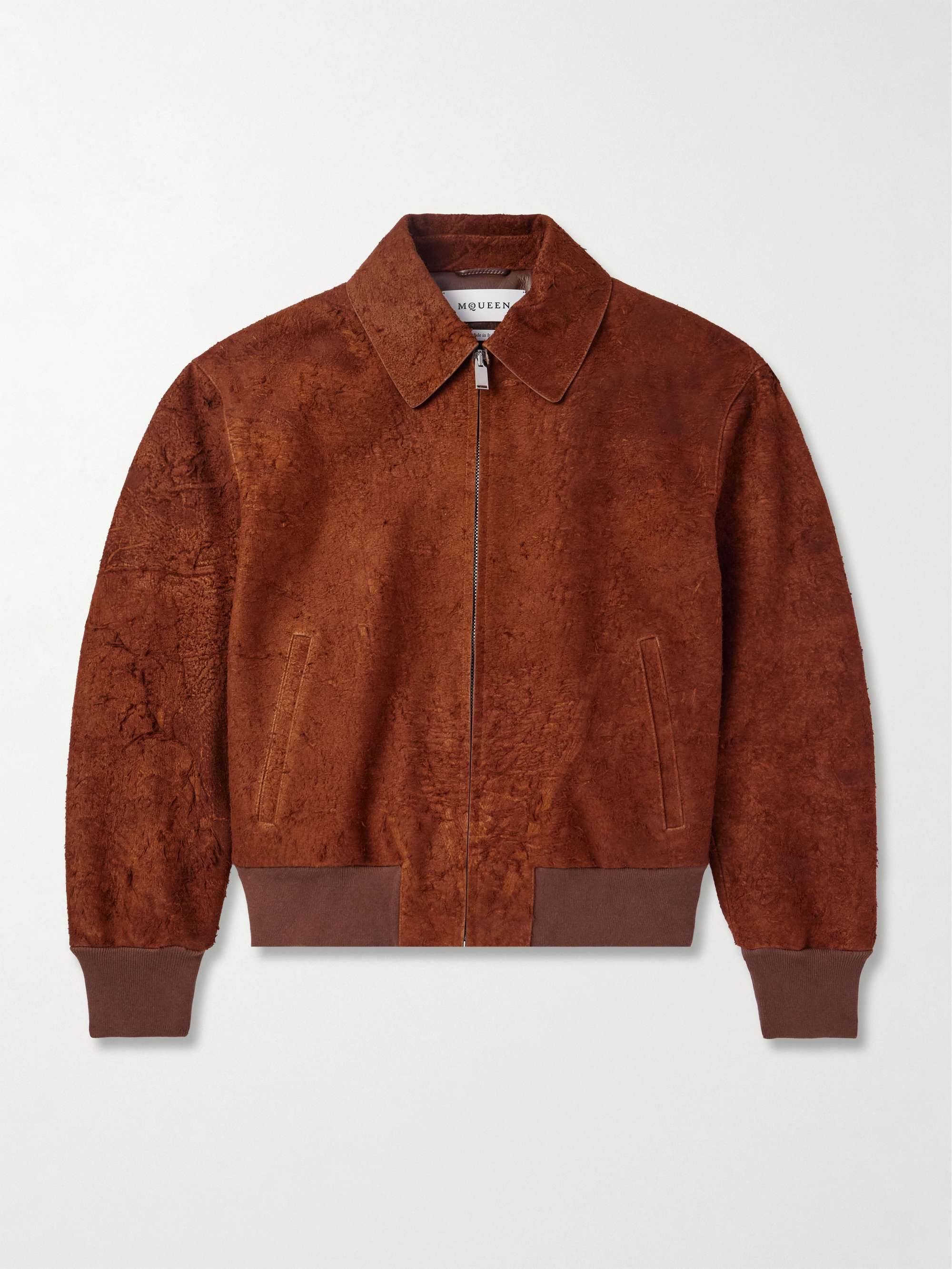 ALEXANDER MCQUEEN Textured-Suede Bomber Jacket for Men | MR