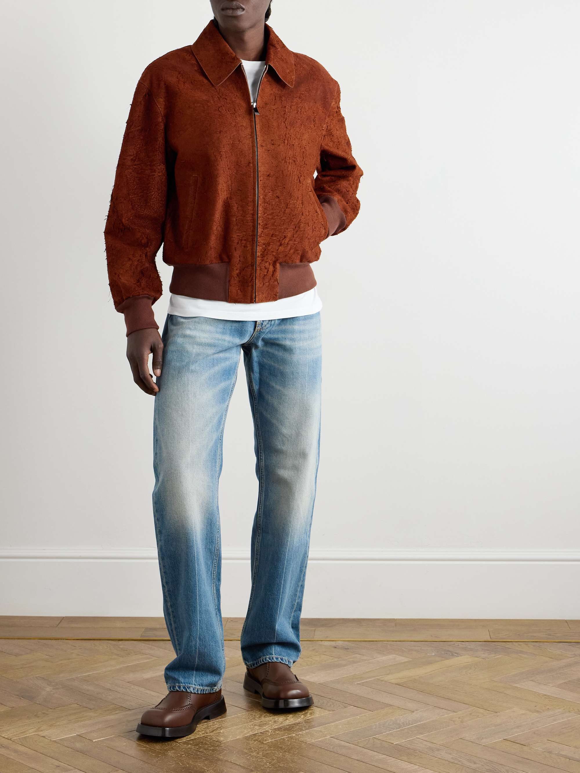 ALEXANDER MCQUEEN Textured-Suede Bomber Jacket for Men | MR