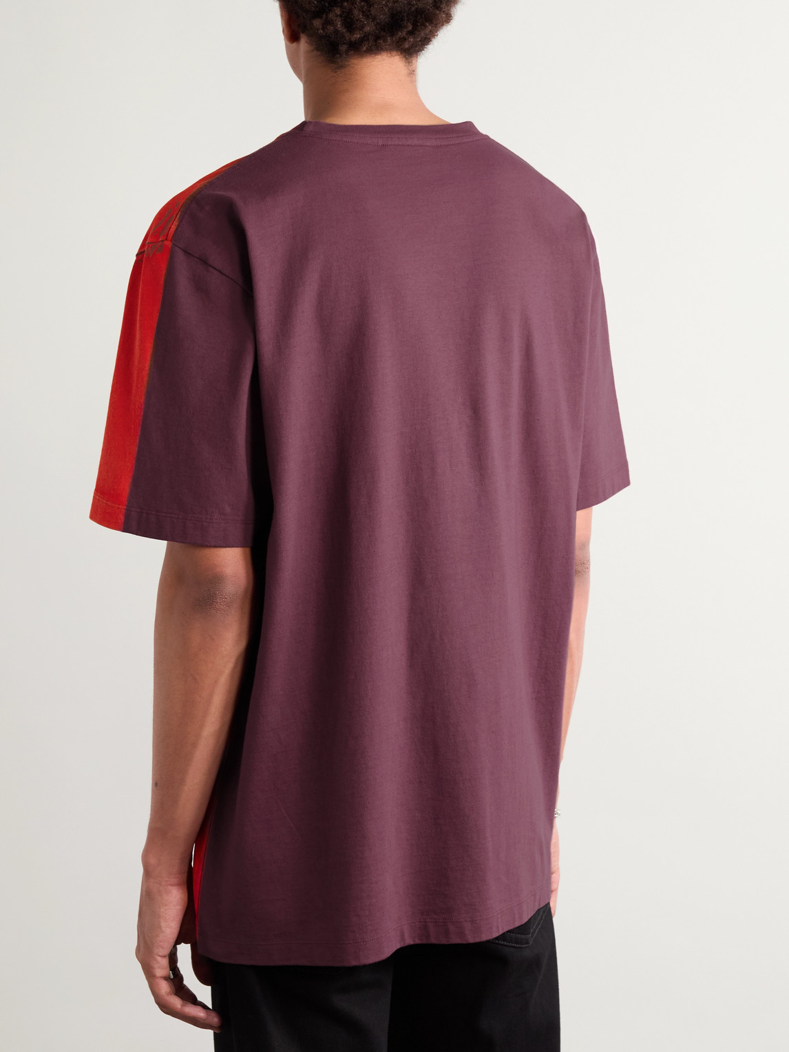 Shop Alexander Mcqueen Logo-embroidered Two-tone Cotton-jersey T-shirt In Red