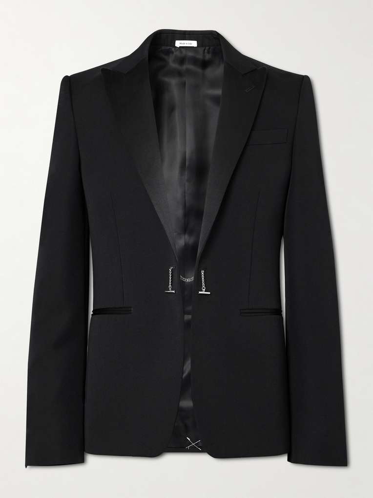 MCQUEEN Slim-Fit Silk-Trimmed Grain de Poudre Wool Blazer