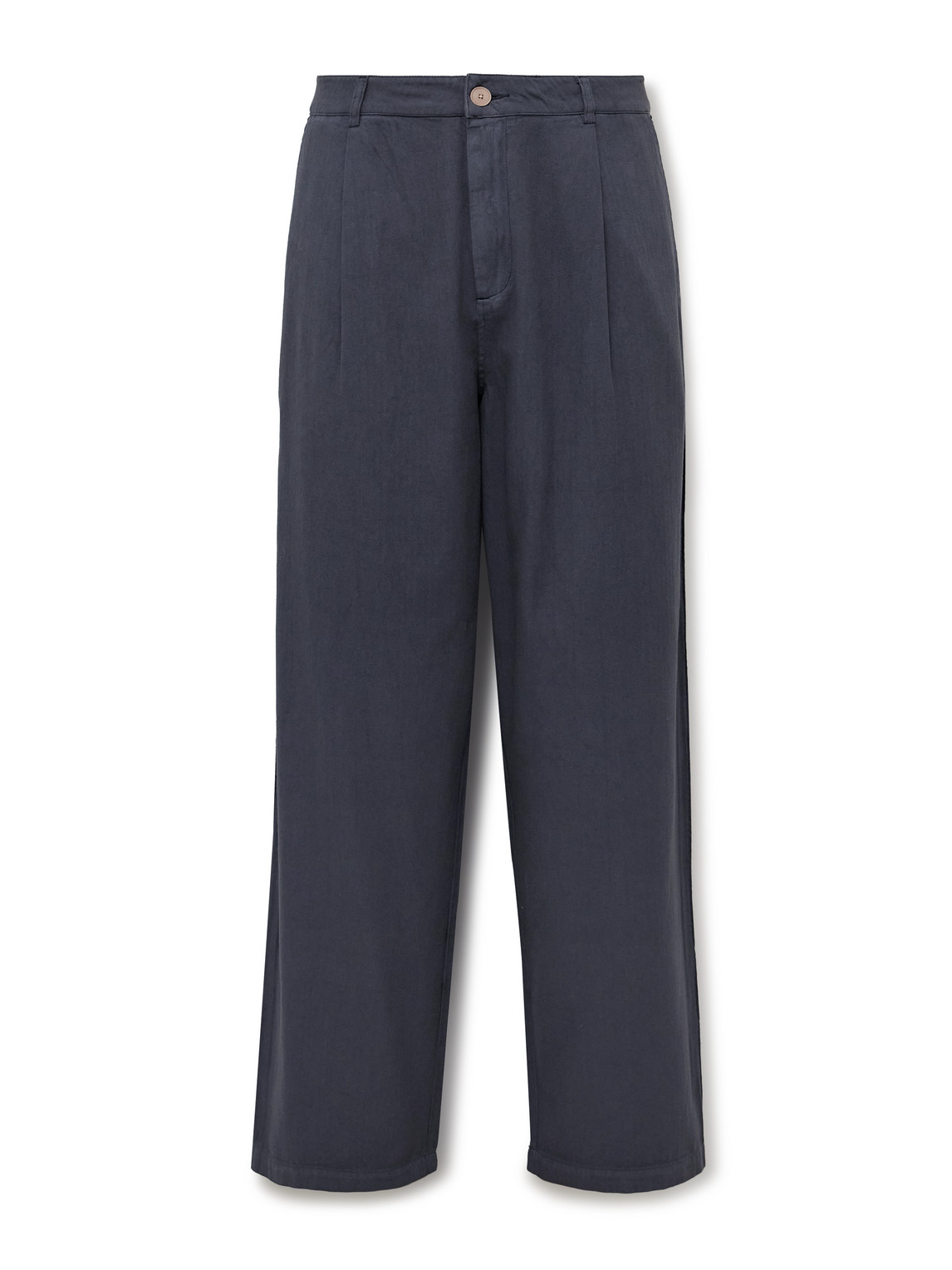 Wide-Leg Pleated Garment-Dyed Herringbone Cotton Trousers
