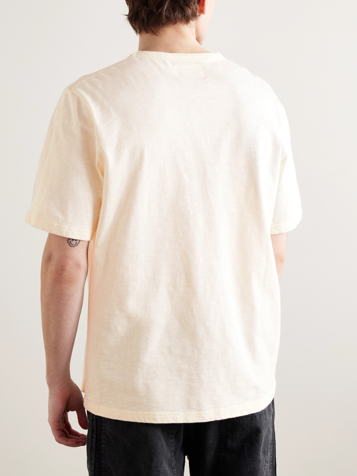 FOLK EMBROIDERED GARMENT-DYED SLUB COTTON-JERSEY T-SHIRT