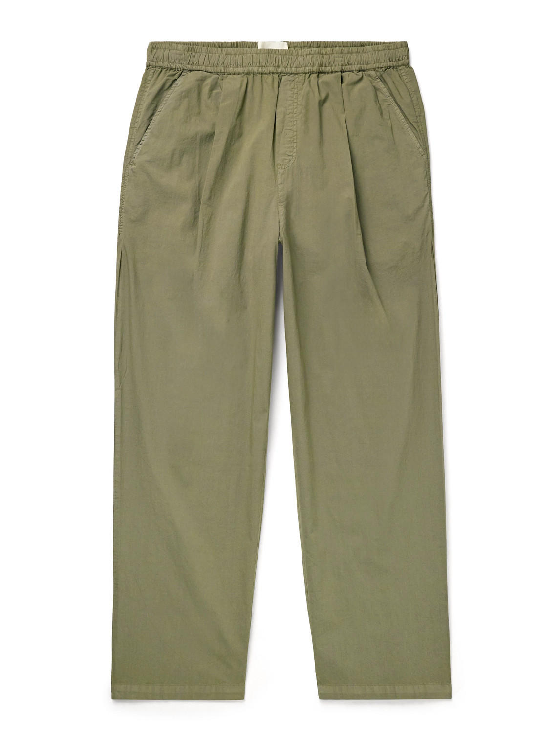 Straight-Leg Pleated Garment-Dyed Stretch-Cotton Poplin Trousers