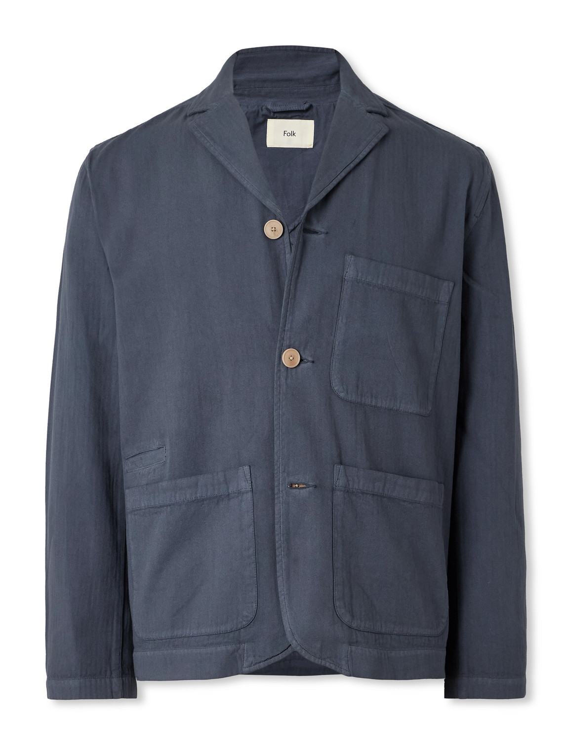 Folk Unstructured Herringbone Cotton Blazer In Blue