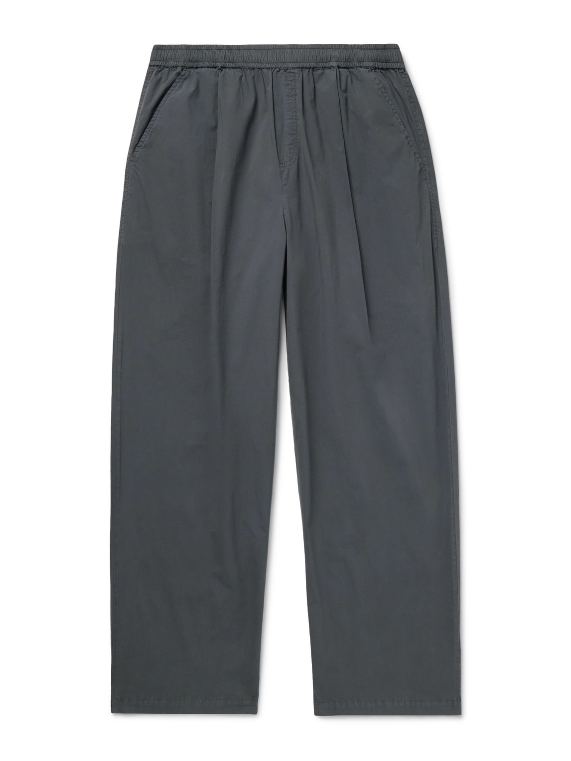 Straight-Leg Pleated Garment-Dyed Stretch-Cotton Poplin Trousers