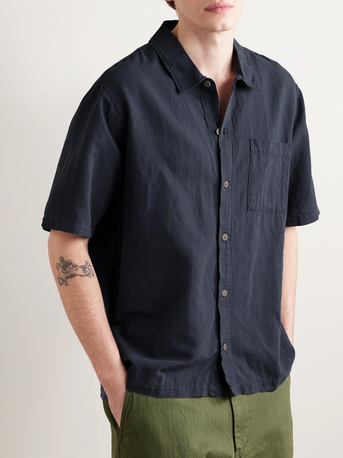 FOLK GABE LINEN AND COTTON-BLEND SHIRT