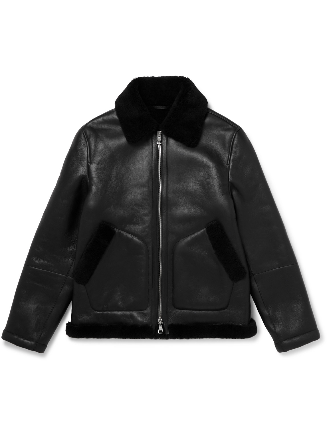 Shearling-Lined Nappa Leather Trucker Jacket